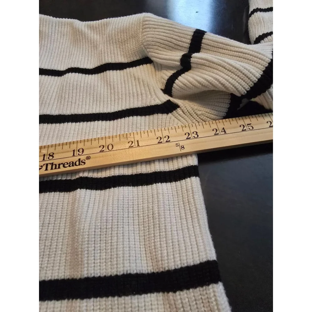 Women's Oversized LILLUSORY White & Black Striped Cardigan XS Cozy Coastal
